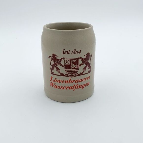 Vintage German stoneware beer stine mug Lowenbrauerei Wasseralfingen Seit 1864 - Picture 1 of 9